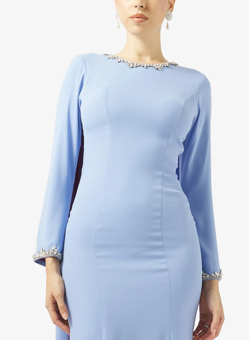 Akadia Fashion  ROUND NECK SHOULDER TAIL CREPE DRESS for Women | Best Price UAE